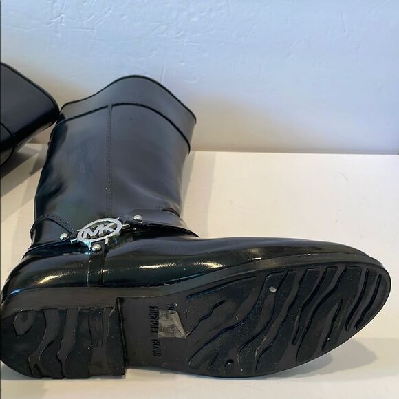 Michael Kors Black Heeled Boots with Decorative Strap and Silver logo - Picture 9 of 13